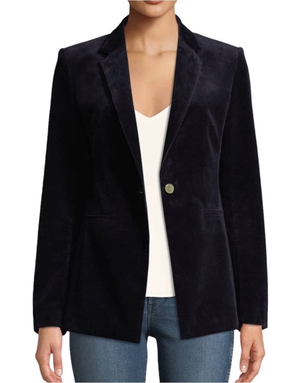 THEORY Dark Navy Blue Power One-Button Modern Corduroy Jacket Blazer Size 10